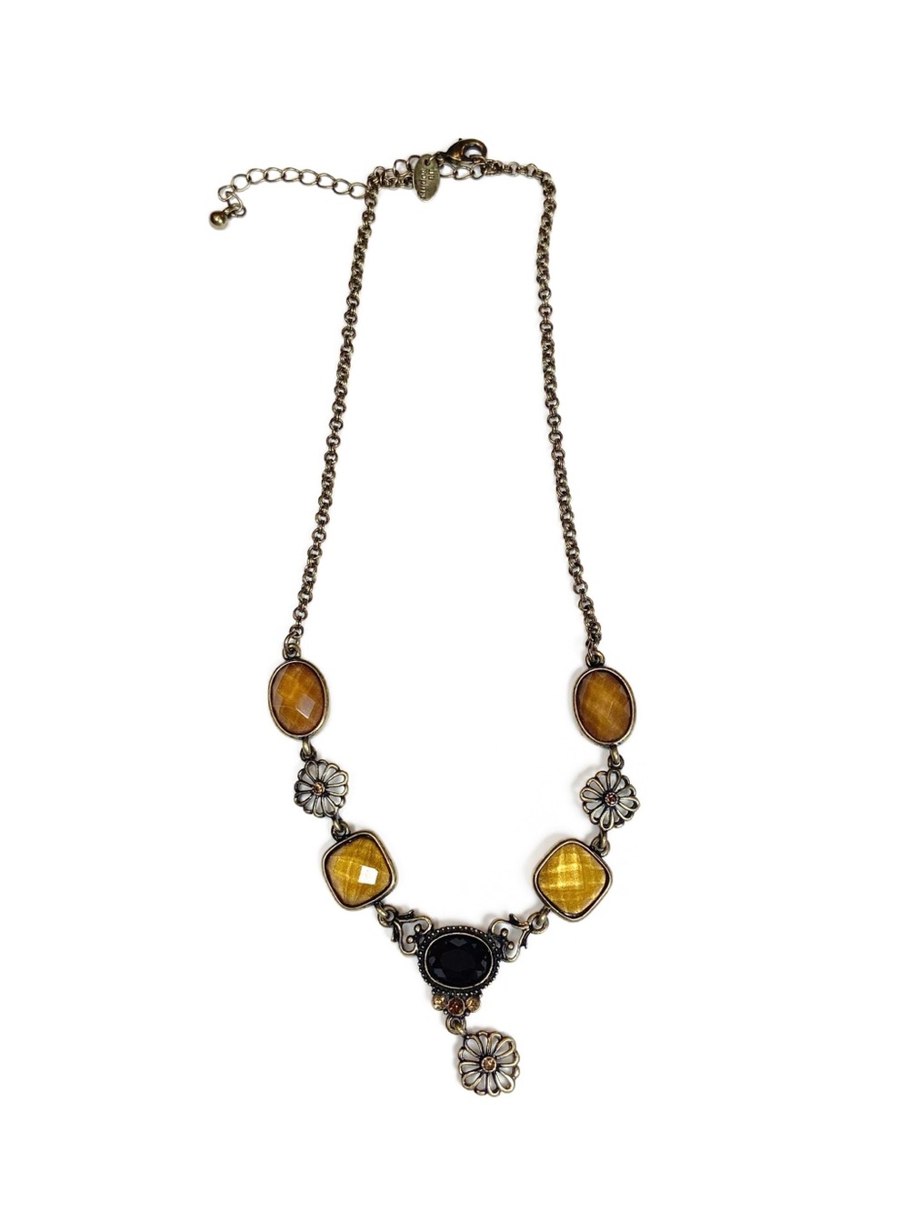 Lia Sophia Necklace Amber Orange Stone Metal Floral Boho